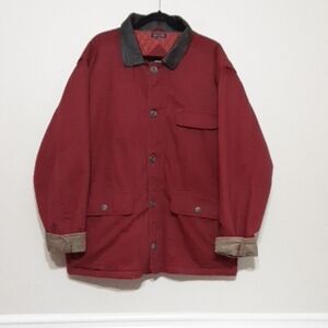 Vintage woodlake jacket barn coat red corduroy leather trim full zip y2k comfy